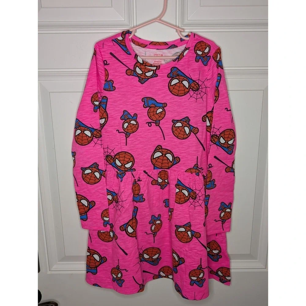 Marvel Spiderman 4 Piece Set Girls Size Medium Leggings L/S Top Dress NWOT